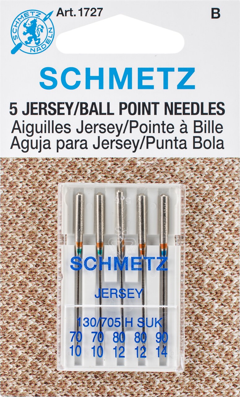 Schmetz Ball Point Jersey Machine Needles-Sizes 10/70 (2), 12/80 (2) & 14/90 (1)